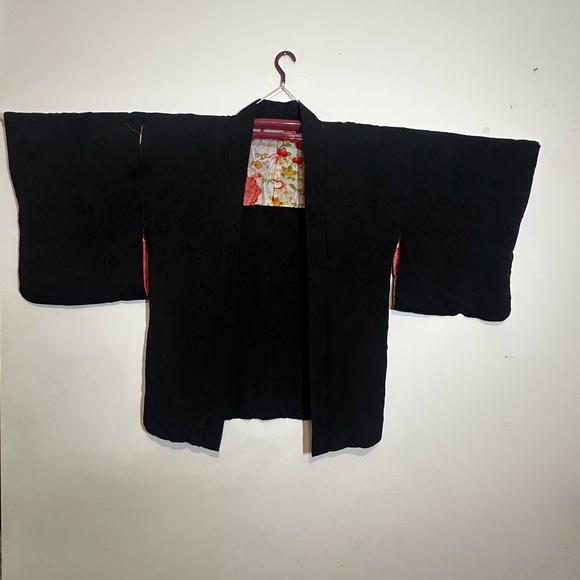Taisho era antique silk black Haori kimono jacket sewing project - Picture 4 of 6